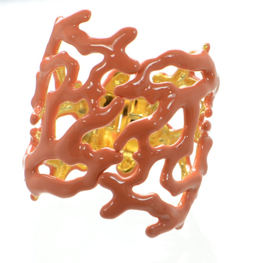 Kenneth Jay Lane KJL Coral Branch Enamel Cuff Bracelet